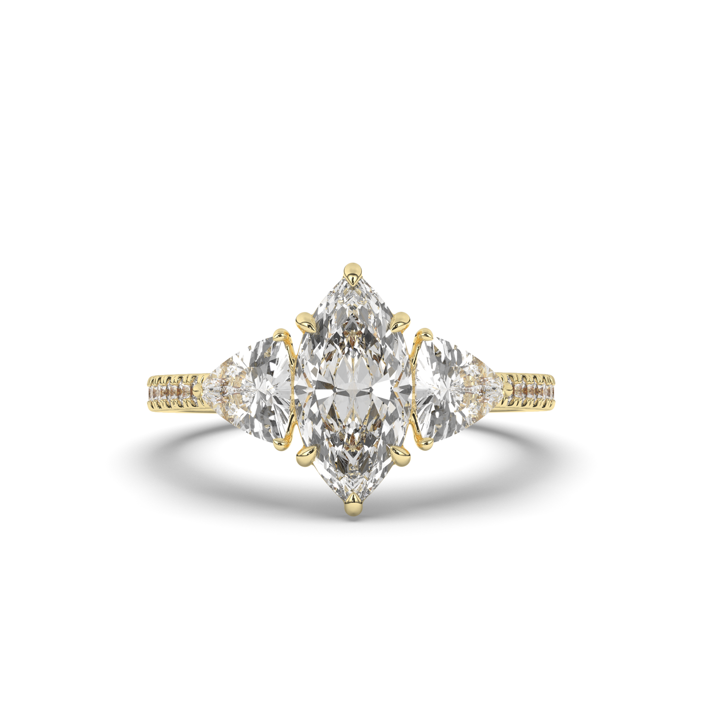 Marquise & Trillion Lab-Grown Diamond Three-Stone Ring with Pear Accents - Pear Jewels