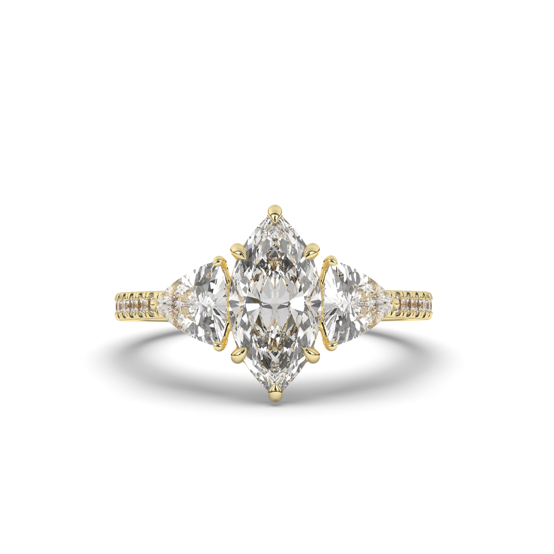 Marquise & Trillion Lab-Grown Diamond Three-Stone Ring with Pear Accents - Pear Jewels