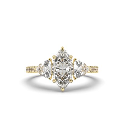 Marquise & Trillion Lab-Grown Diamond Three-Stone Ring with Pear Accents - Pear Jewels