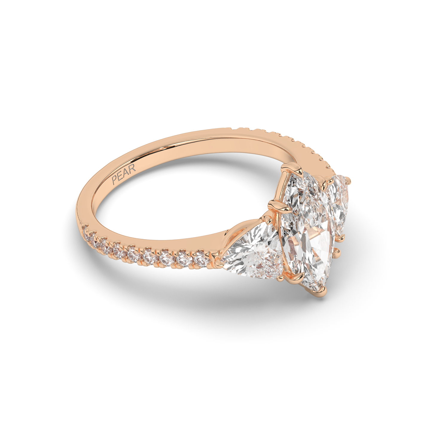 Marquise & Trillion Lab-Grown Diamond Three-Stone Ring with Pear Accents - Pear Jewels
