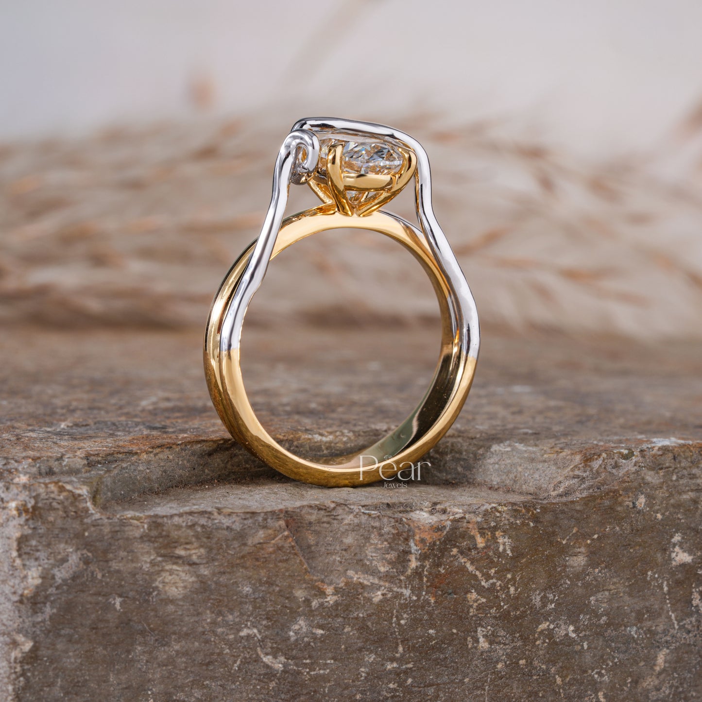 Oval Lock Solitaire Lab grown Diamond Ring - Pear Jewels