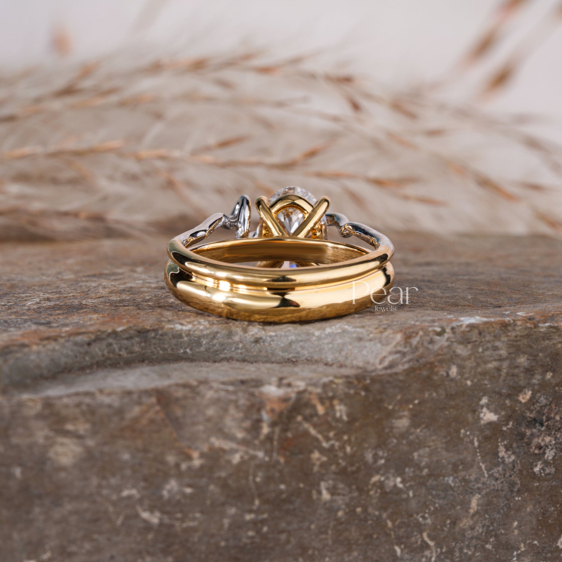 Oval Lock Solitaire Lab grown Diamond Ring - Pear Jewels