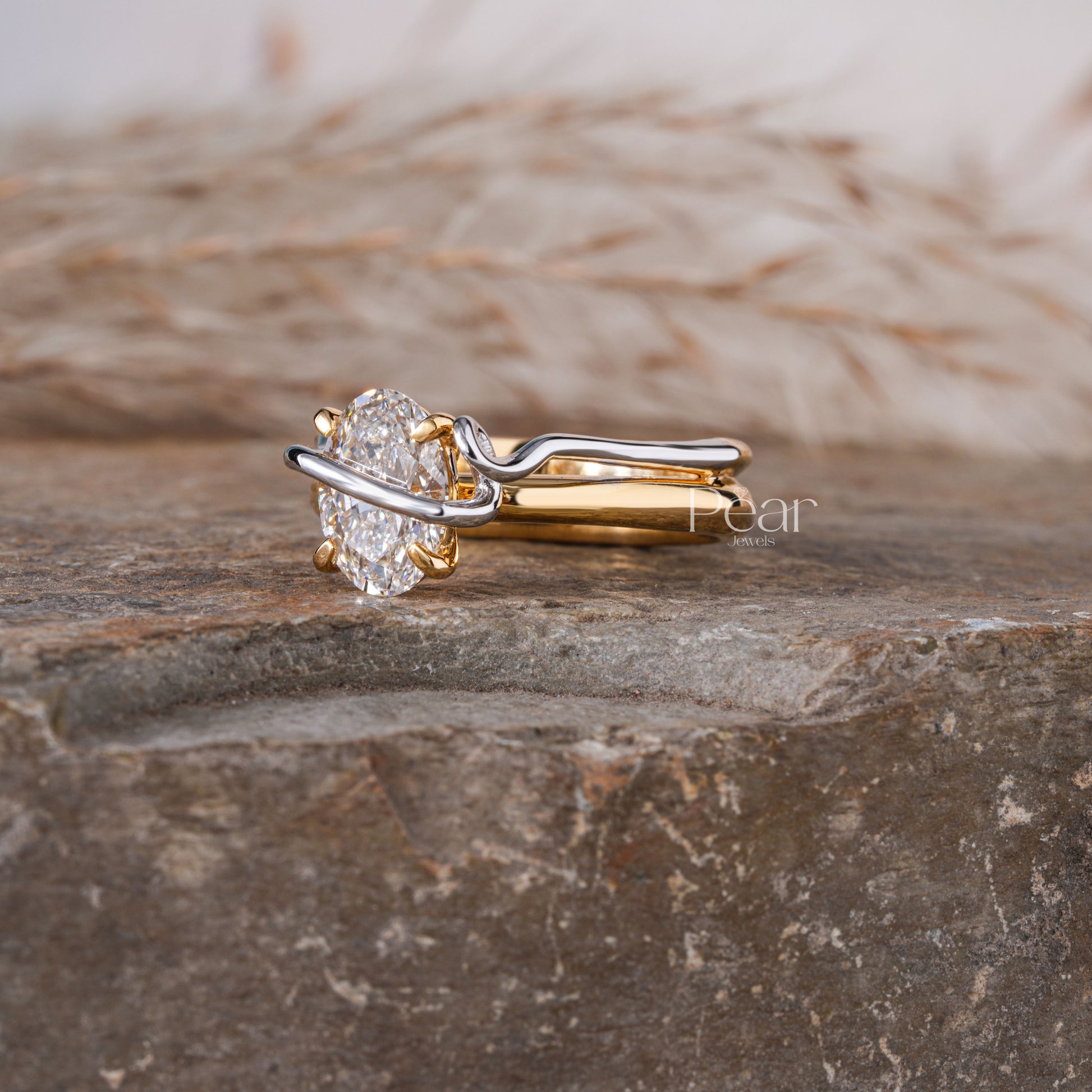 Oval Lock Solitaire Lab grown Diamond Ring - Pear Jewels