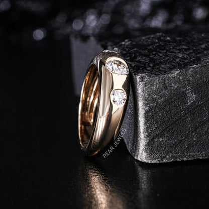 Antique Three Stone 0.5ct Center stone Labgrown Diamond Ring - Pear Jewels