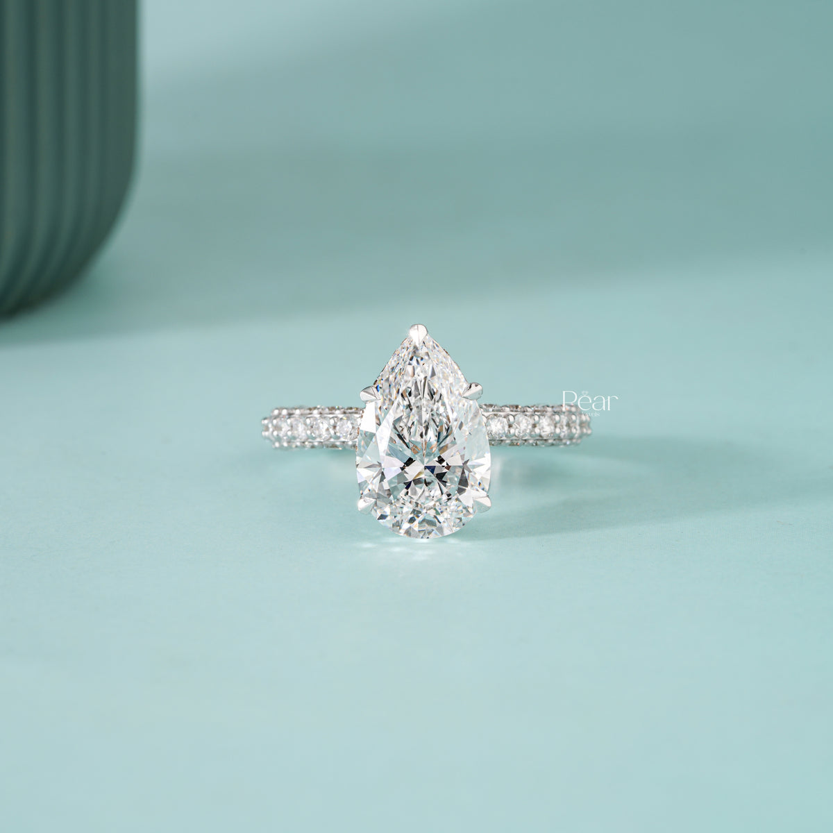 4.00CT Pear Cut Lab-Grown Diamond Engagement Ring with Side Diamonds