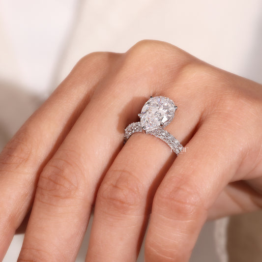 4.00CT Pear Cut Lab-Grown Diamond Engagement Ring with Side Diamonds
