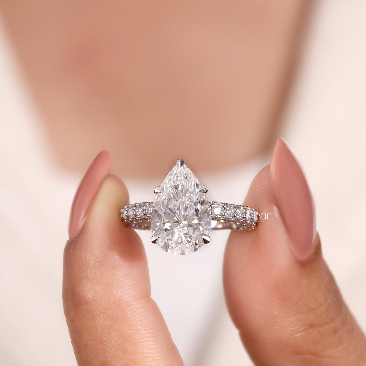 4.00CT Pear Cut Lab-Grown Diamond Engagement Ring with Side Diamonds