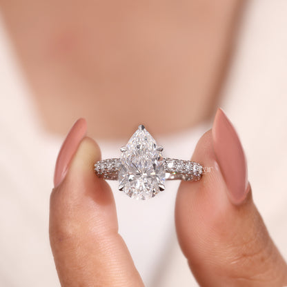 4.00CT Pear Cut Lab-Grown Diamond Engagement Ring with Side Diamonds