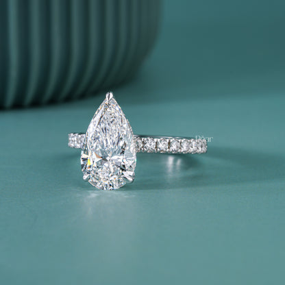 3.00CT Pear Hidden Halo IGI Certified Lab-Grown Diamond Engagement Ring