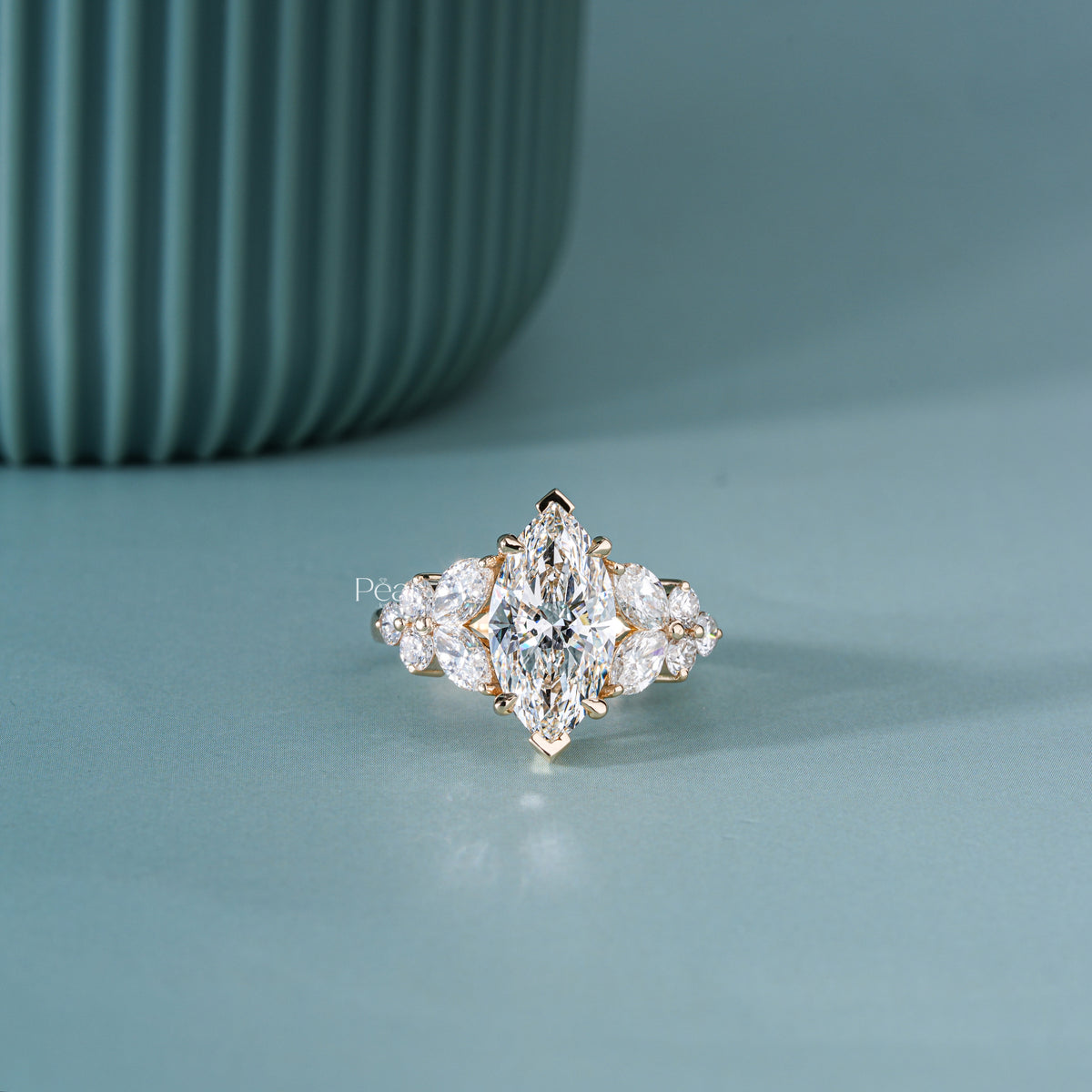 2.50CT Marquise Lab-Grown Diamond Engagement Ring with Side Diamonds
