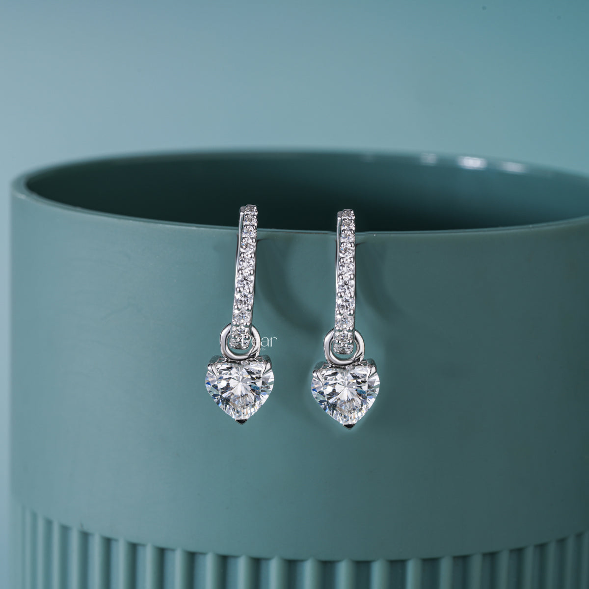 2.00TCW Heart Cut Lab-Grown Diamond Drop Hoop Earrings