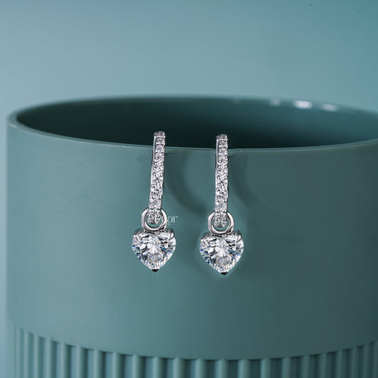 2.00TCW Heart Cut Lab-Grown Diamond Drop Hoop Earrings