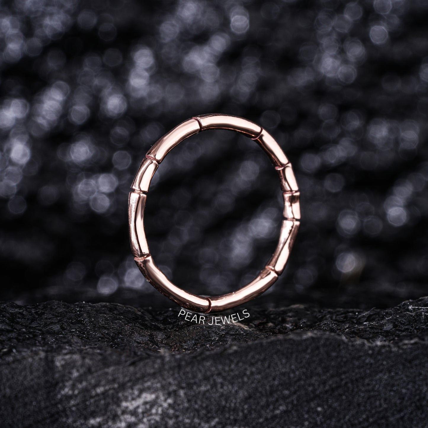 Bamboo Style Plain Gold Band Ring - Pear Jewels