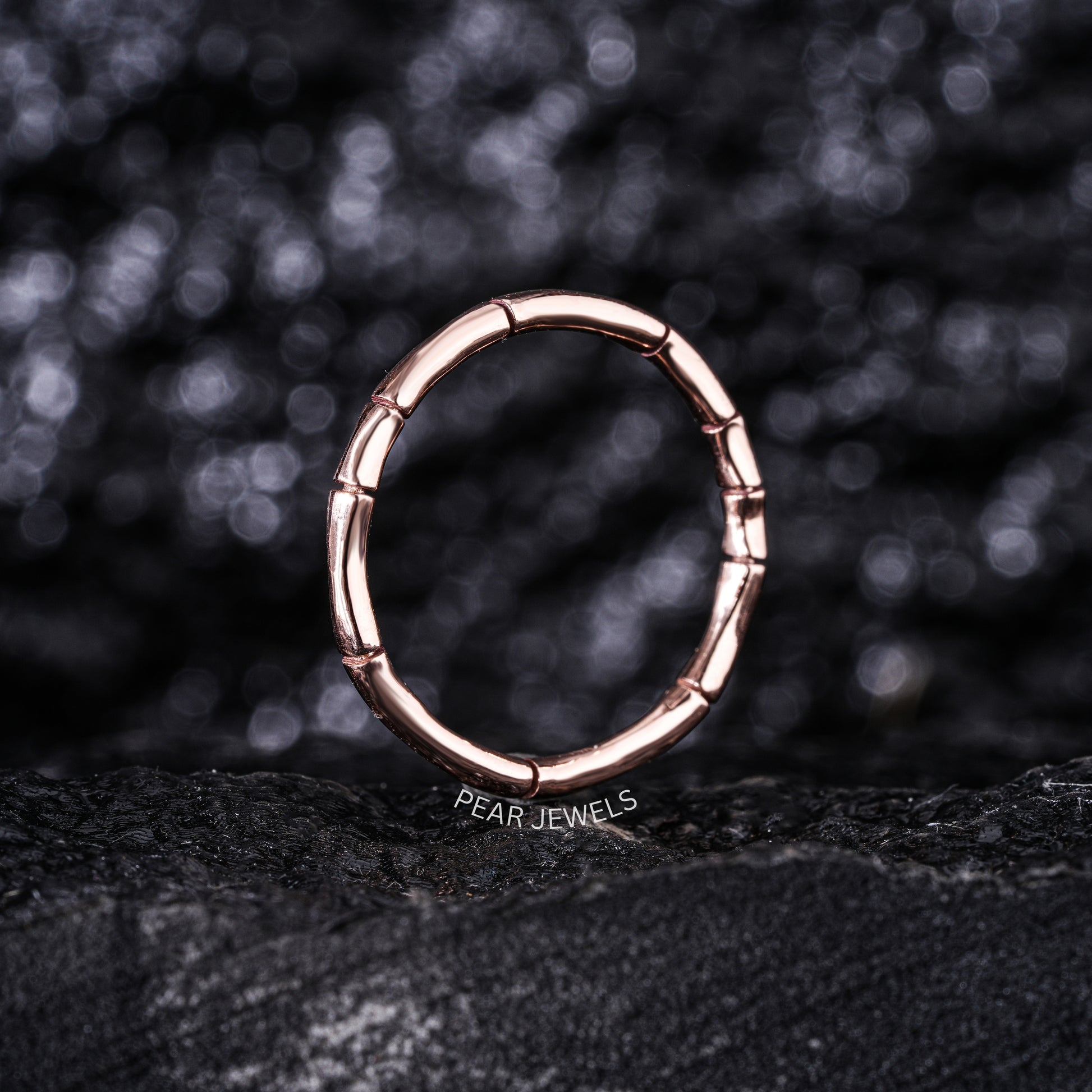 Bamboo Style Plain Gold Band Ring - Pear Jewels