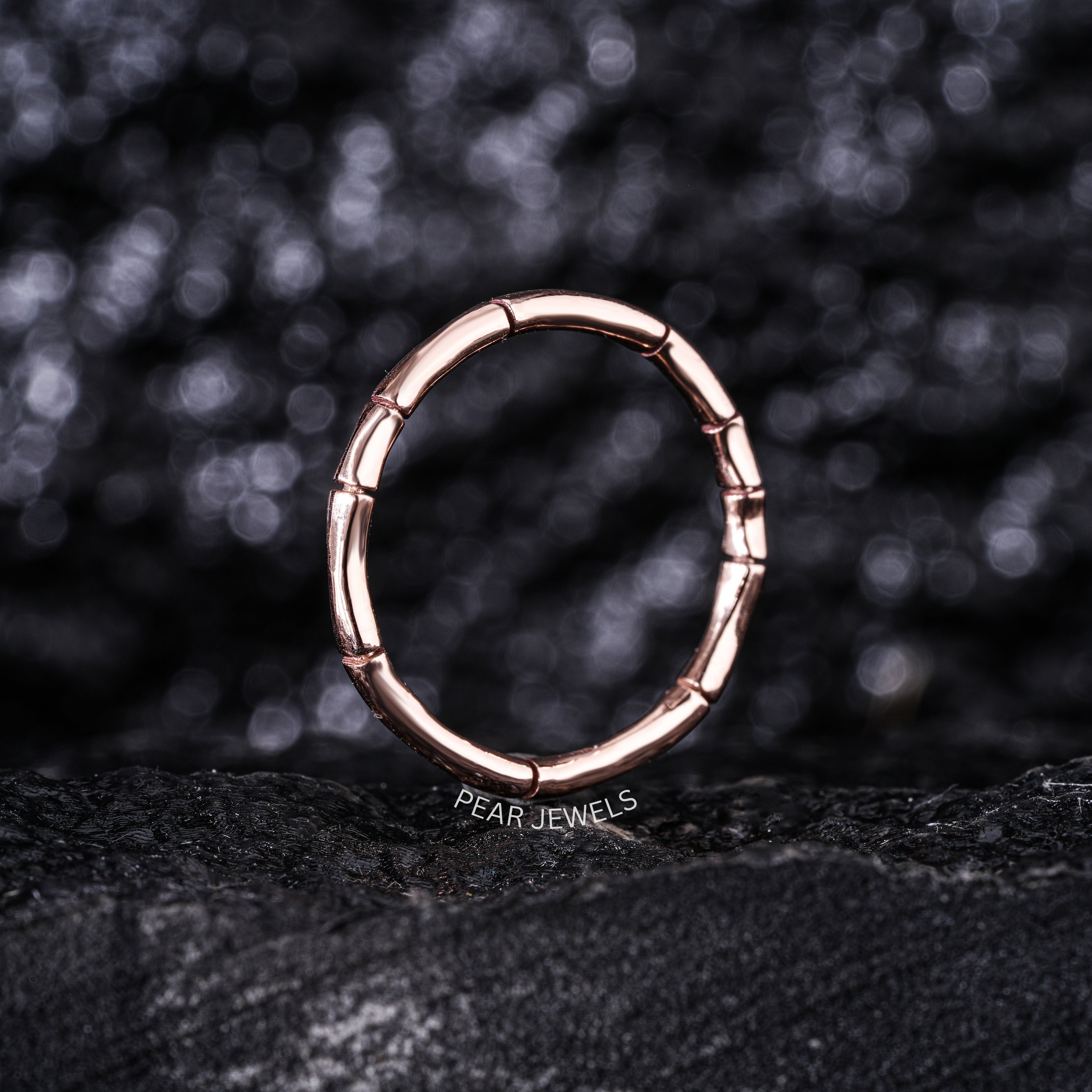 Bamboo Style Plain Gold Band Ring - Pear Jewels