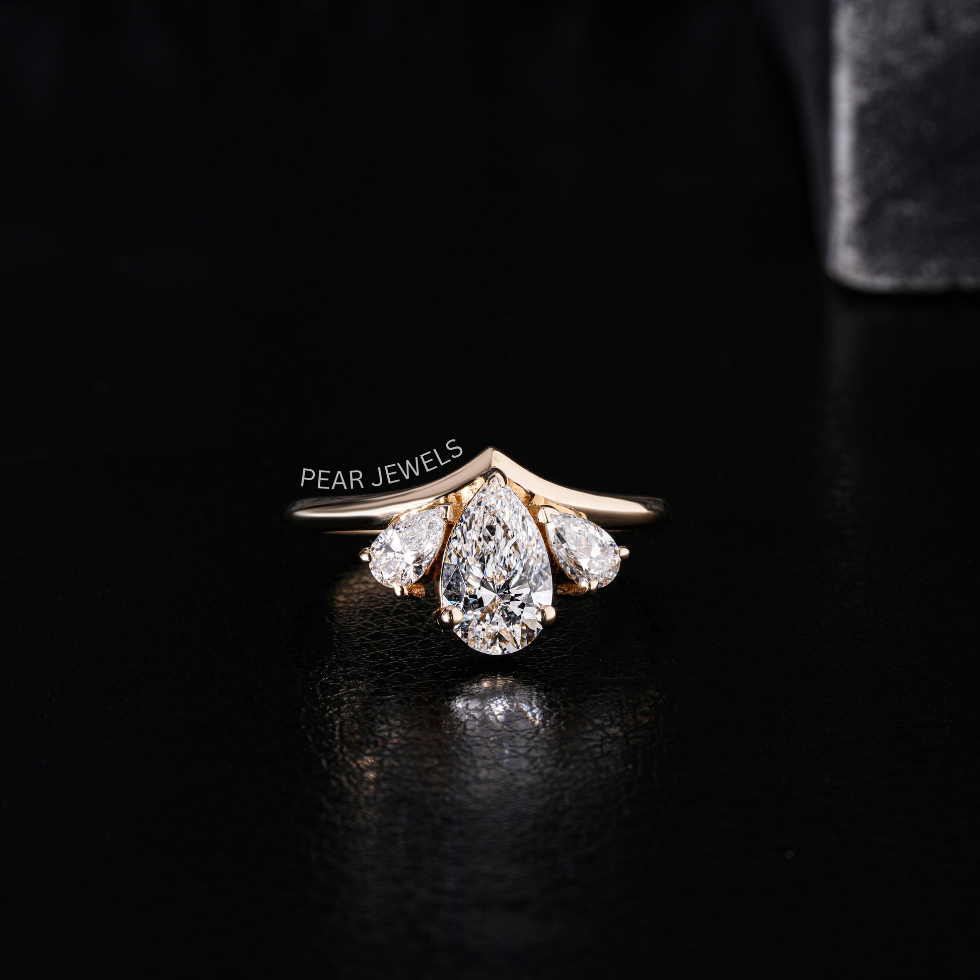 1.0Ct Pear Three Stone Fancy Labgrown Diamond Ring - Pear Jewels