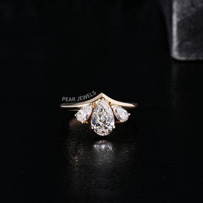 1.0Ct Pear Three Stone Fancy Labgrown Diamond Ring - Pear Jewels