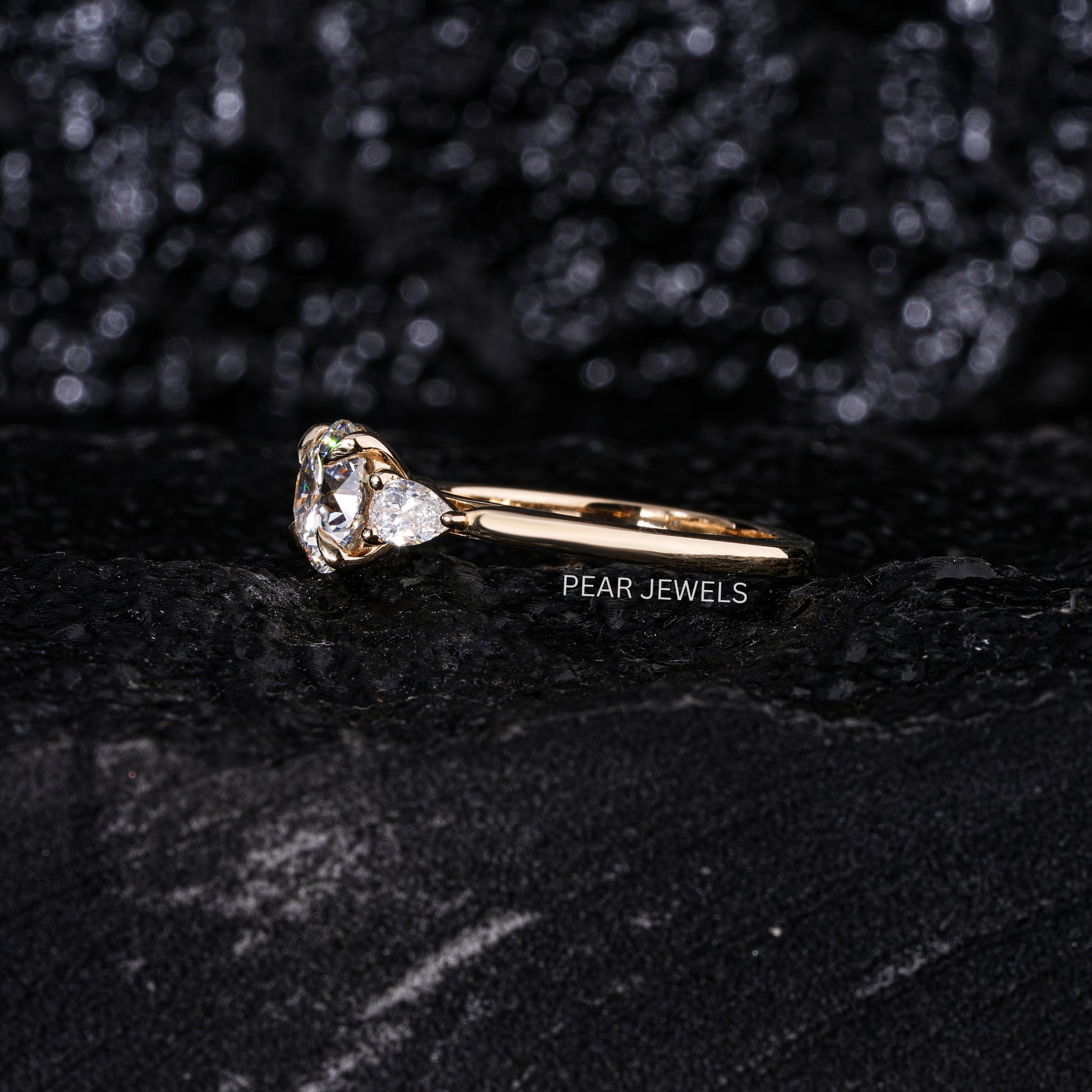 1.5Ct Round & Pear Three Stone Labgrown Diamond Engagement Ring - Pear Jewels