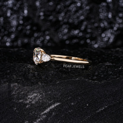 1.5Ct Round & Pear Three Stone Labgrown Diamond Engagement Ring - Pear Jewels