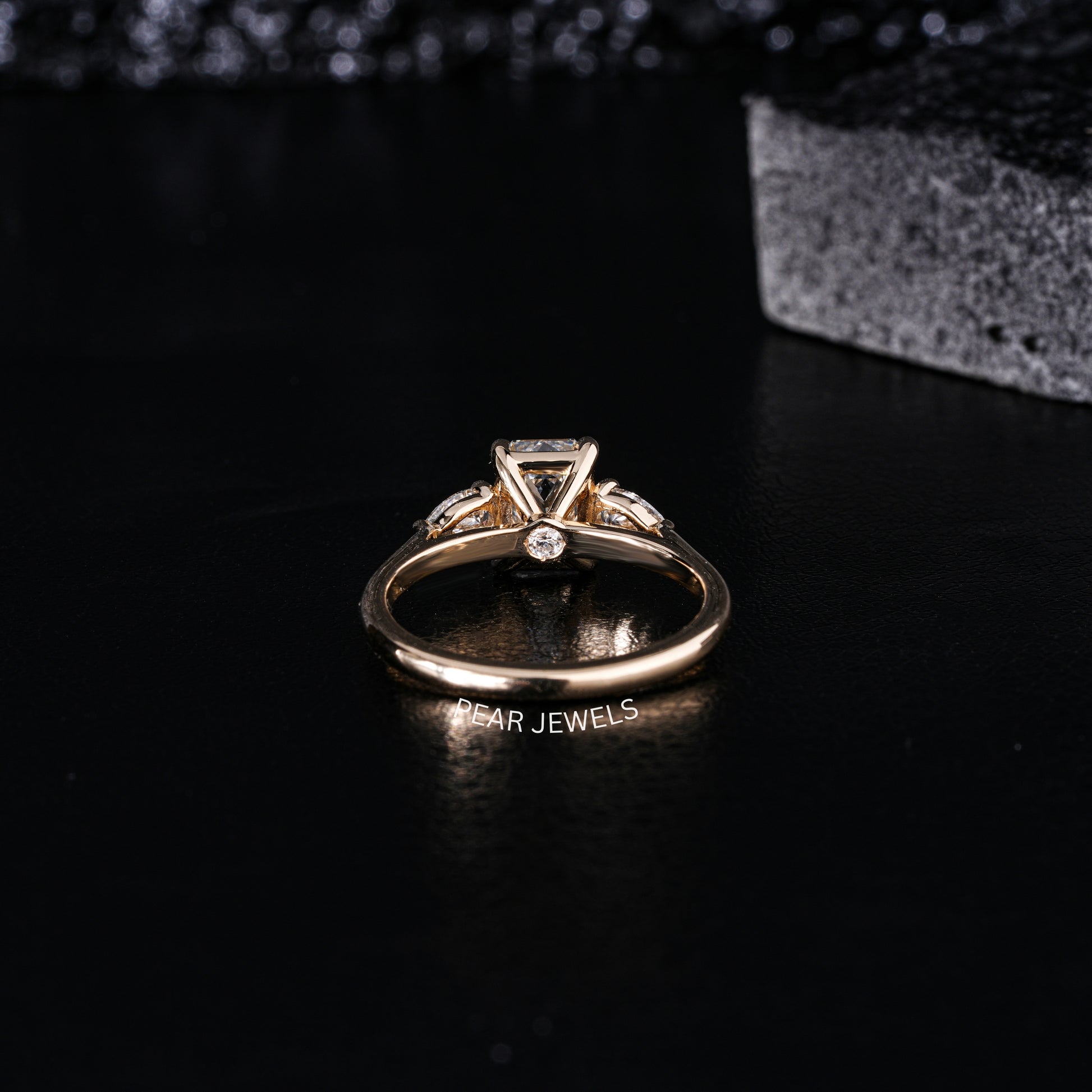 1.5Ct Emerald & Pear Three Stone Labgrown Diamond Engagement Ring - Pear Jewels