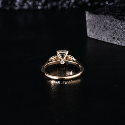 1.5Ct Emerald & Pear Three Stone Labgrown Diamond Engagement Ring - Pear Jewels