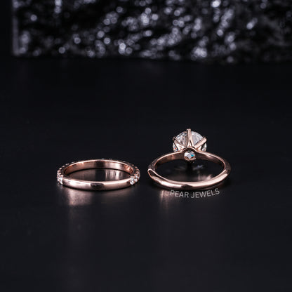 1.5ct Solitaire Ring With Round Eternity Wedding Band - Pear Jewels