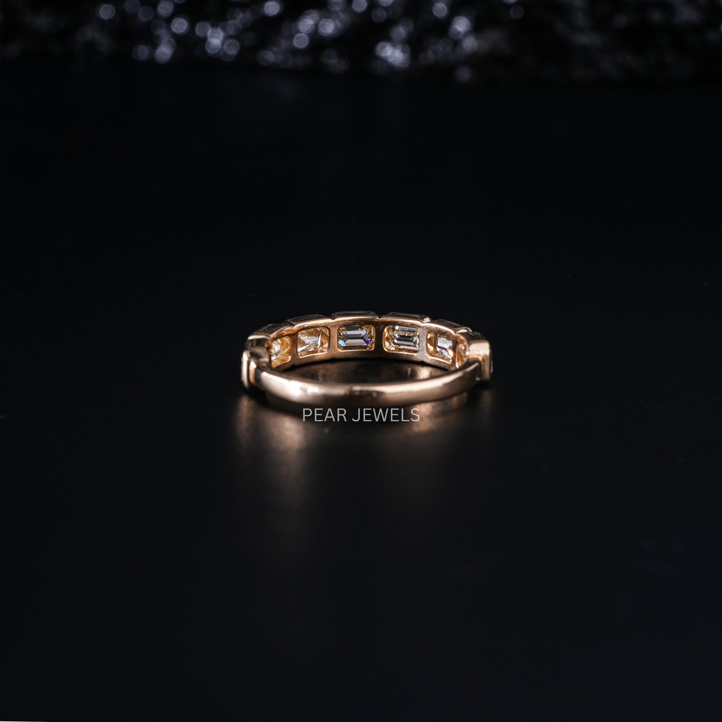 Seven Stone Emerald Bezel Setting Half Eternity Labgrown Diamond  Band - Pear Jewels