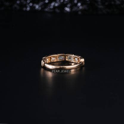 Seven Stone Emerald Bezel Setting Half Eternity Labgrown Diamond  Band - Pear Jewels
