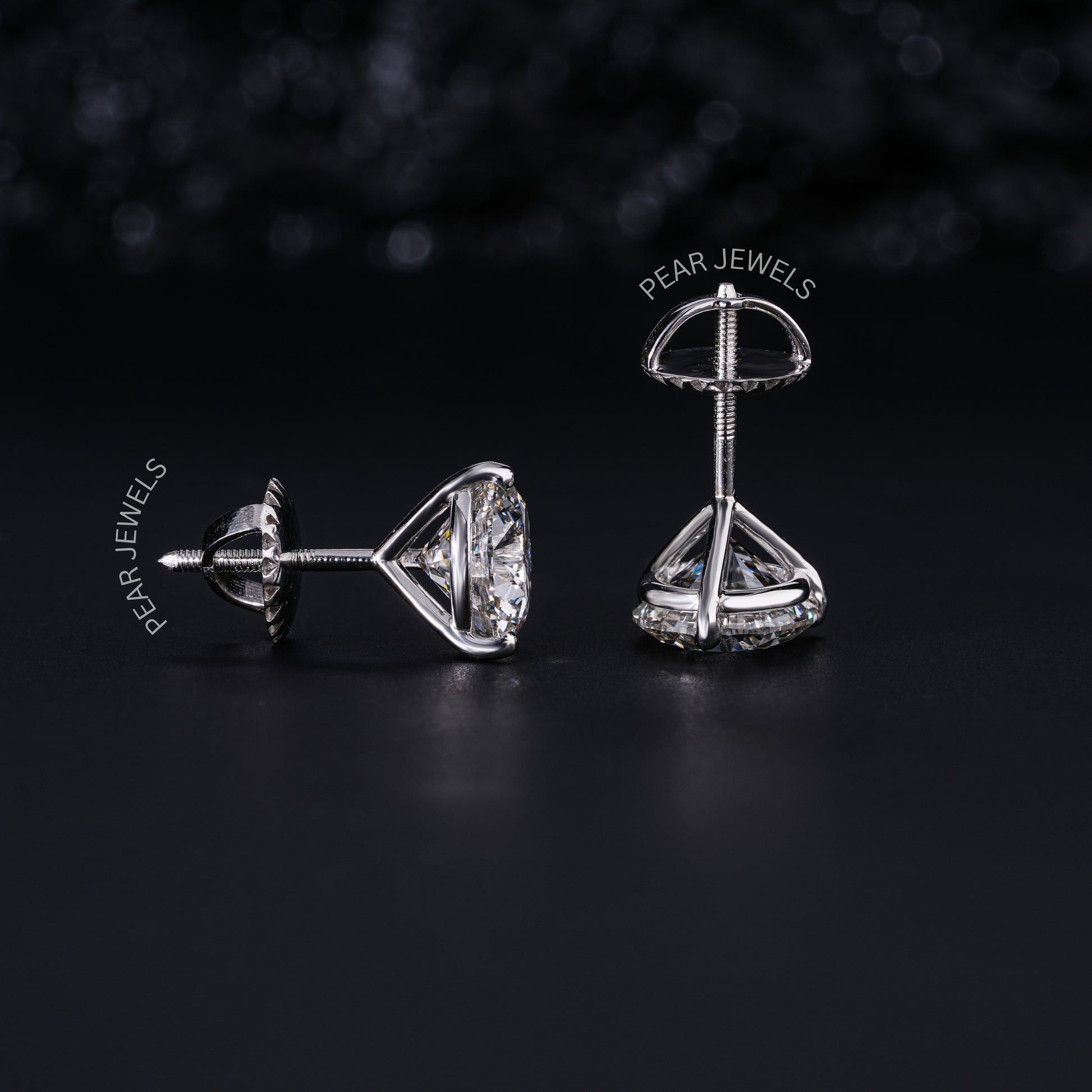 1.00Ct Three Prongs Martin Setting Labgrown Diamonds Studs - Pear Jewels