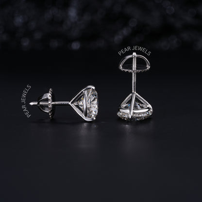 1.00Ct Three Prongs Martin Setting Labgrown Diamonds Studs - Pear Jewels
