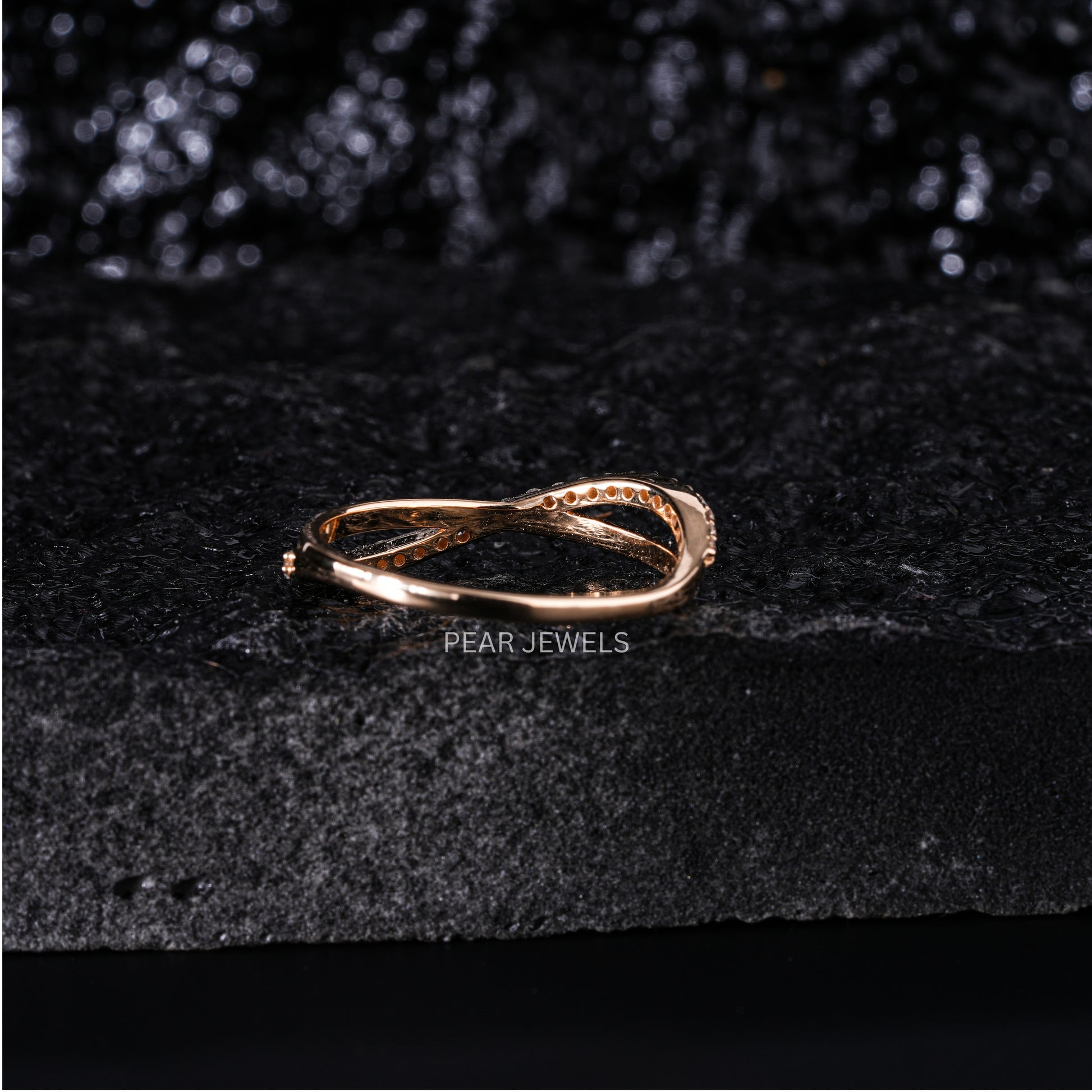 Crossover Round Lab Diamond Wedding Ring - Pear Jewels