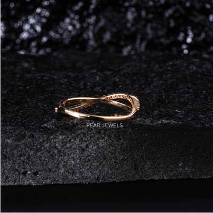 Crossover Round Lab Diamond Wedding Ring - Pear Jewels