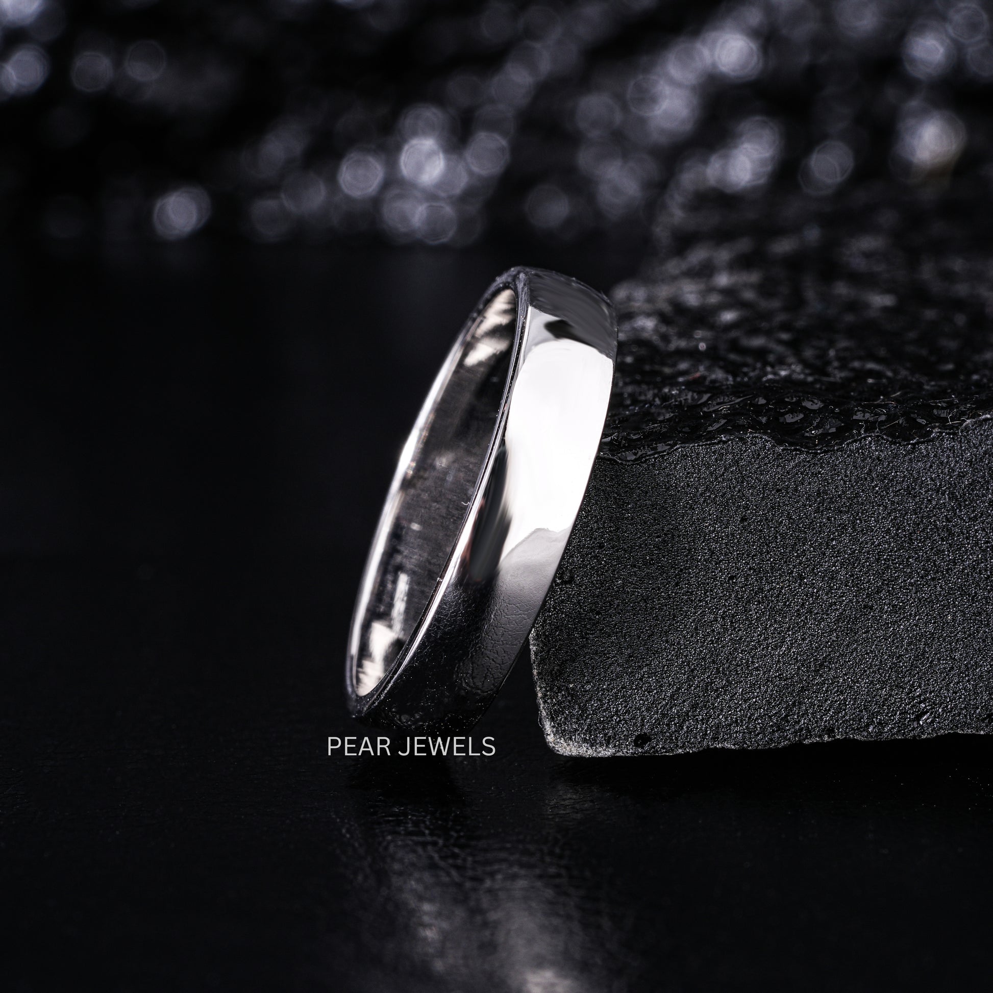 4mm White Gold Wedding Mens Band - Pear Jewels