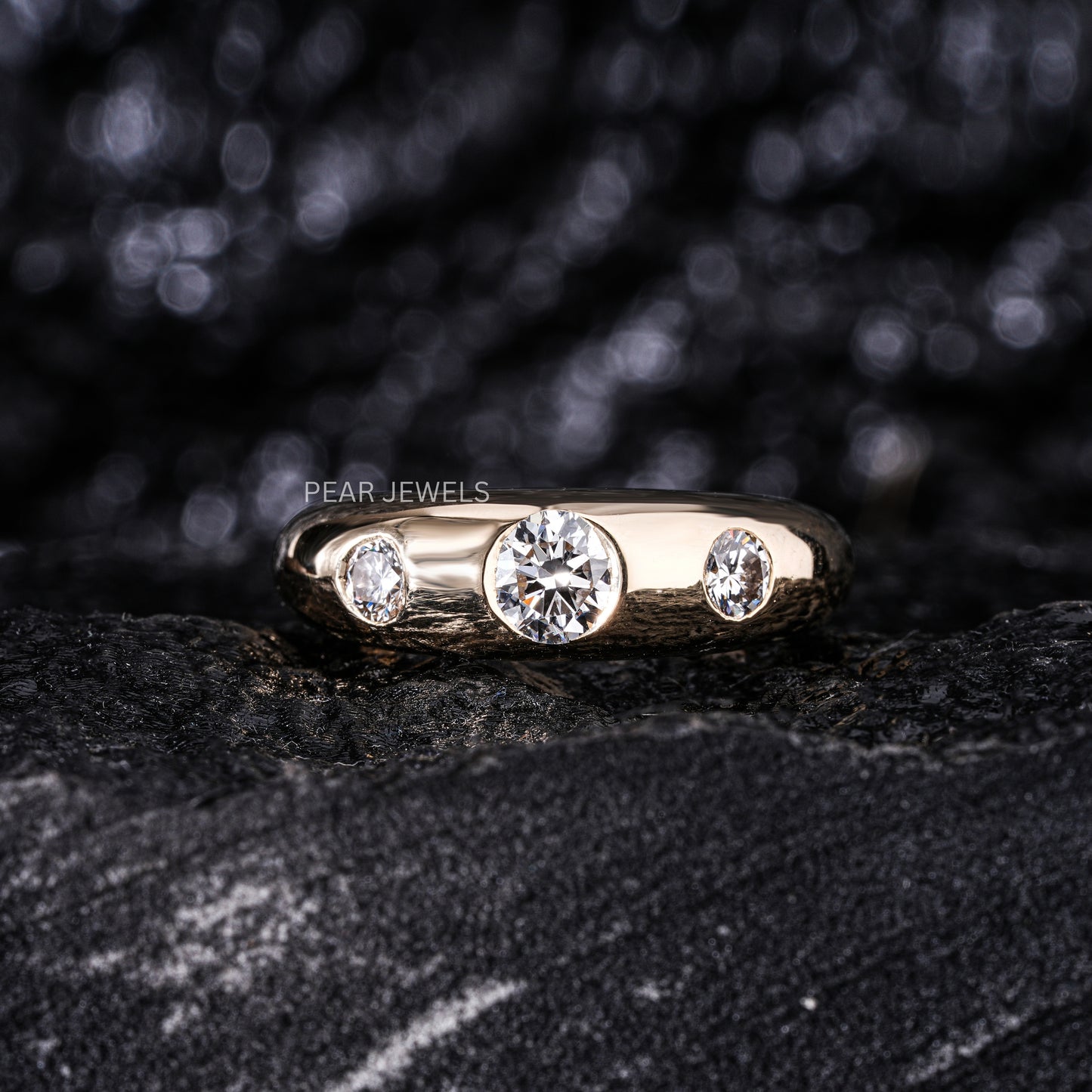 Antique Three Stone 0.5ct Center stone Labgrown Diamond Ring - Pear Jewels