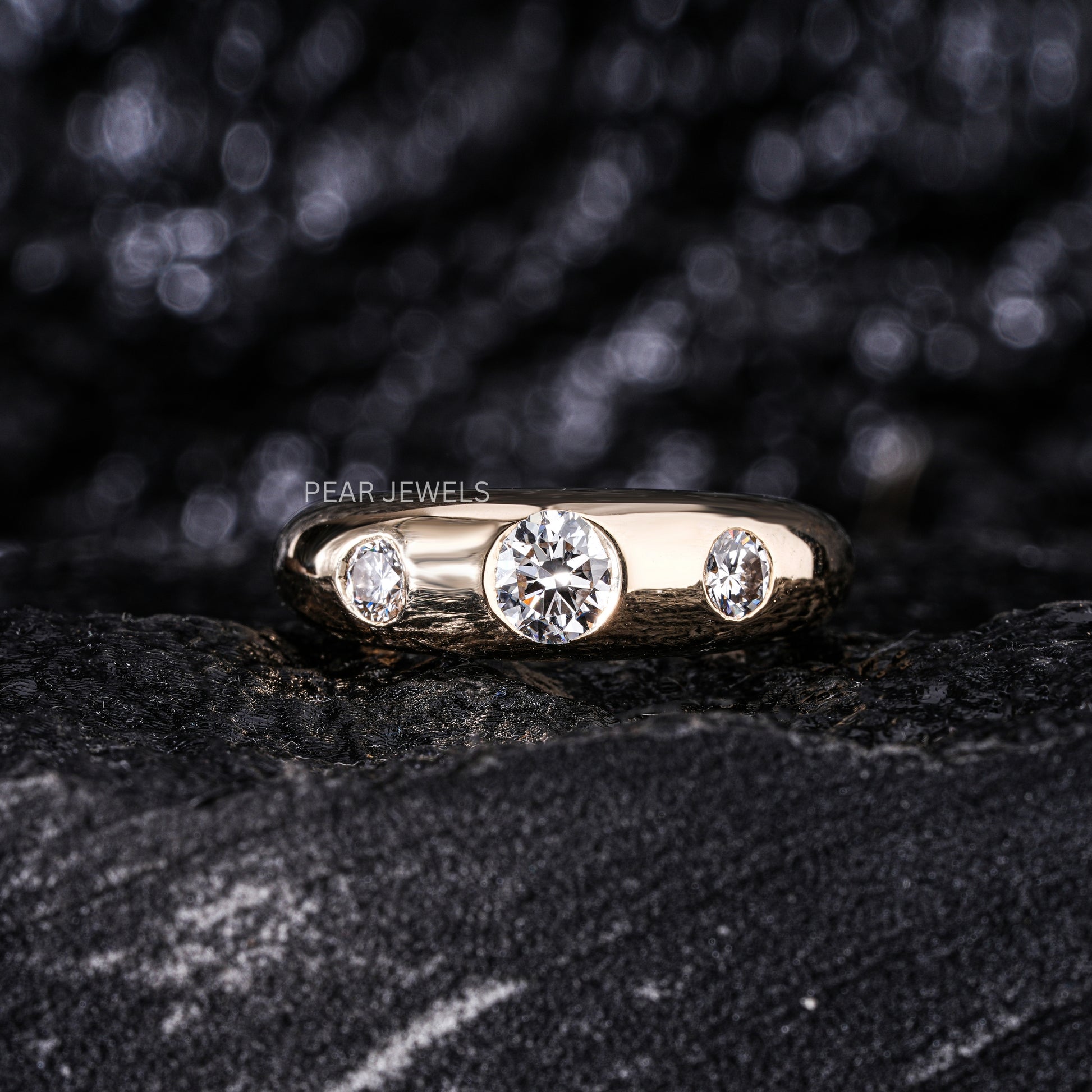 Antique Three Stone 0.5ct Center stone Labgrown Diamond Ring - Pear Jewels