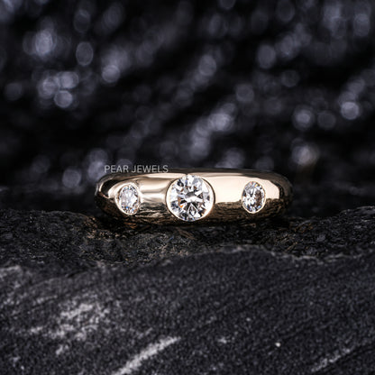 Antique Three Stone 0.5ct Center stone Labgrown Diamond Ring - Pear Jewels