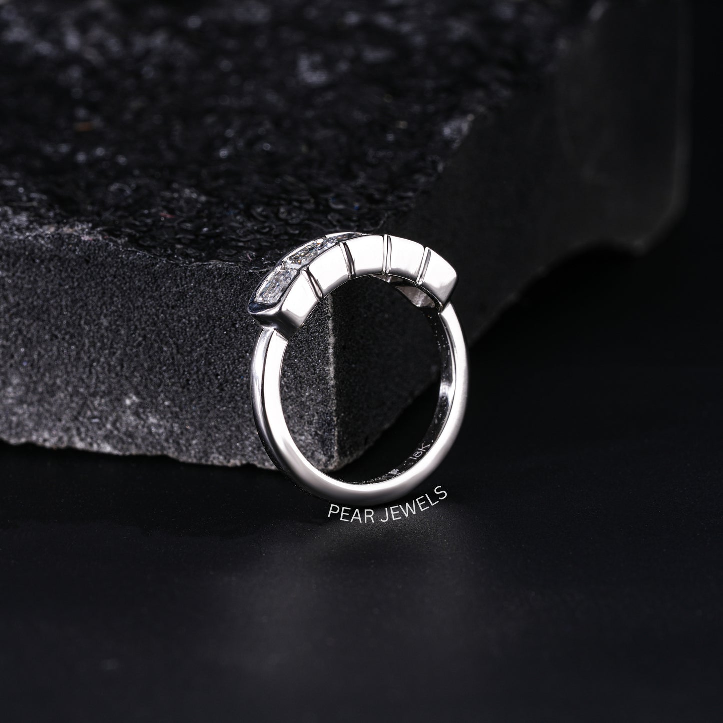 5 Stone Asscher Pinky Labgrown Diamond Ring - Pear Jewels