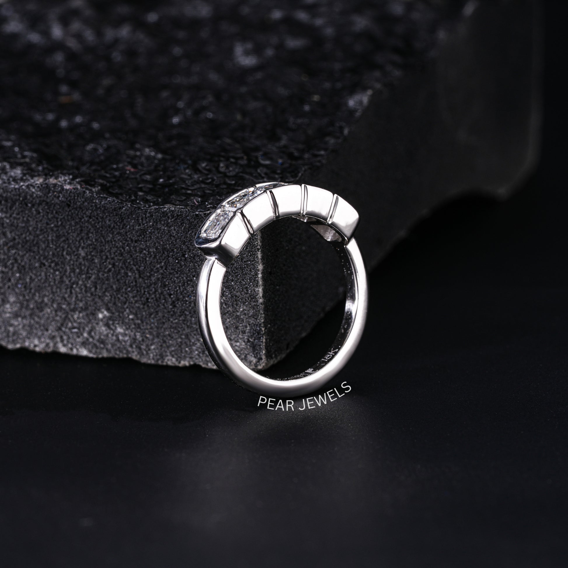 5 Stone Asscher Pinky Labgrown Diamond Ring - Pear Jewels