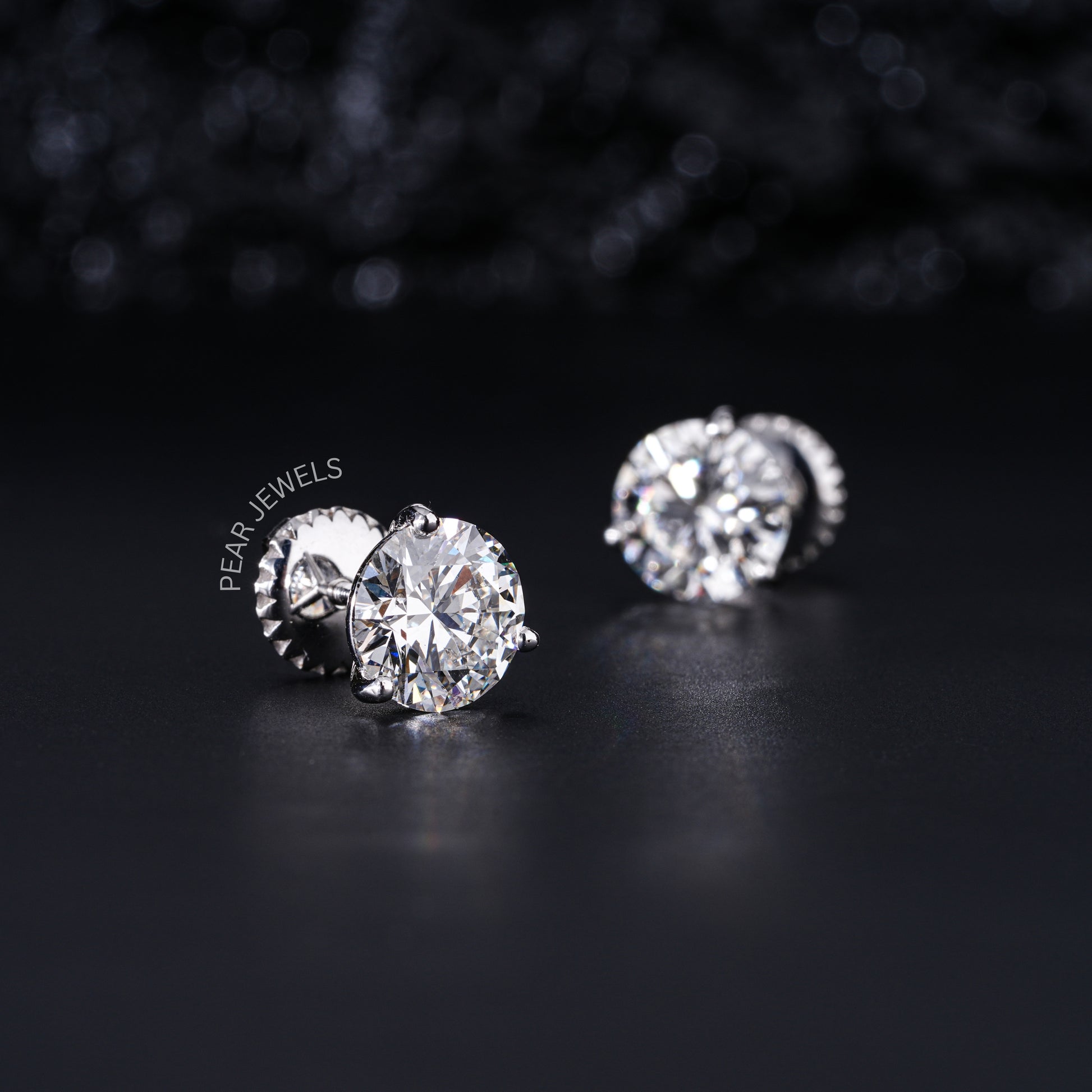 1.00Ct Three Prongs Martin Setting Labgrown Diamonds Studs - Pear Jewels