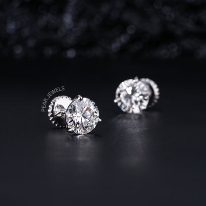 1.00Ct Three Prongs Martin Setting Labgrown Diamonds Studs - Pear Jewels