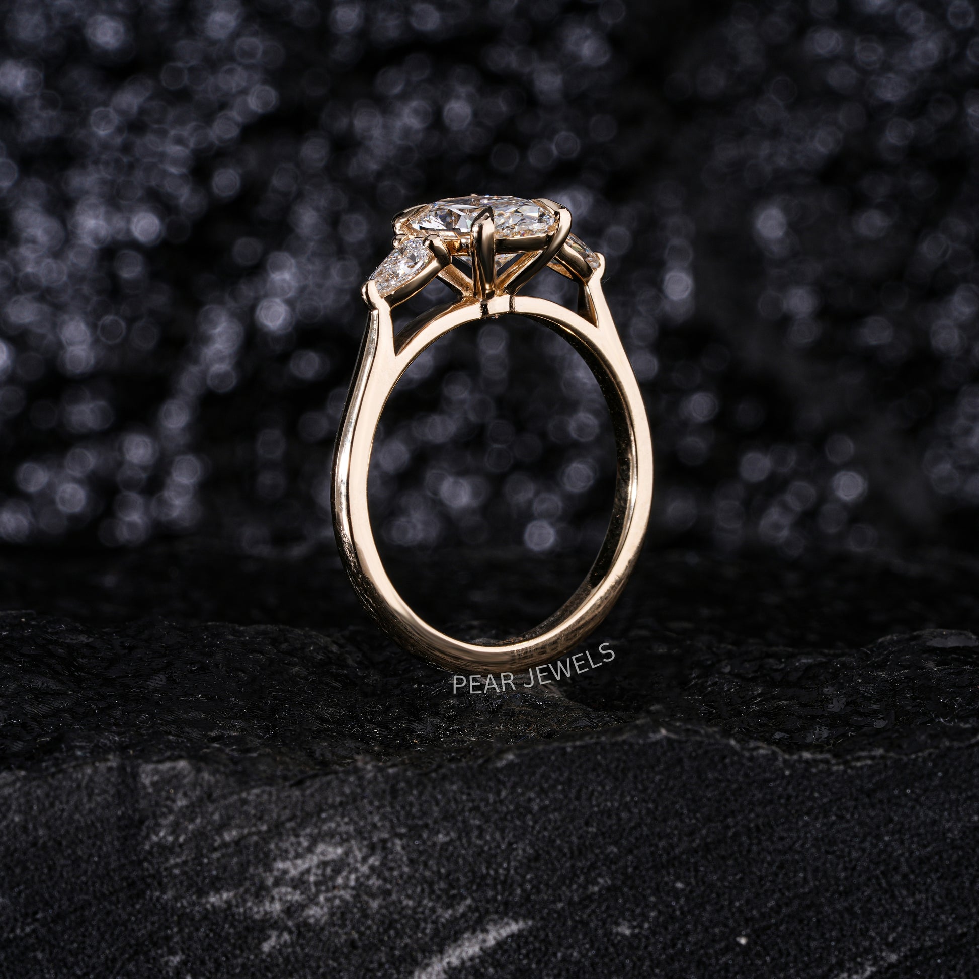 1.5Ct Oval & Pear Three Stone Labgrown Diamond Engagement Ring - Pear Jewels