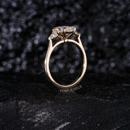 1.5Ct Oval & Pear Three Stone Labgrown Diamond Engagement Ring - Pear Jewels