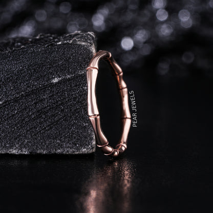 Bamboo Style Plain Gold Band Ring - Pear Jewels