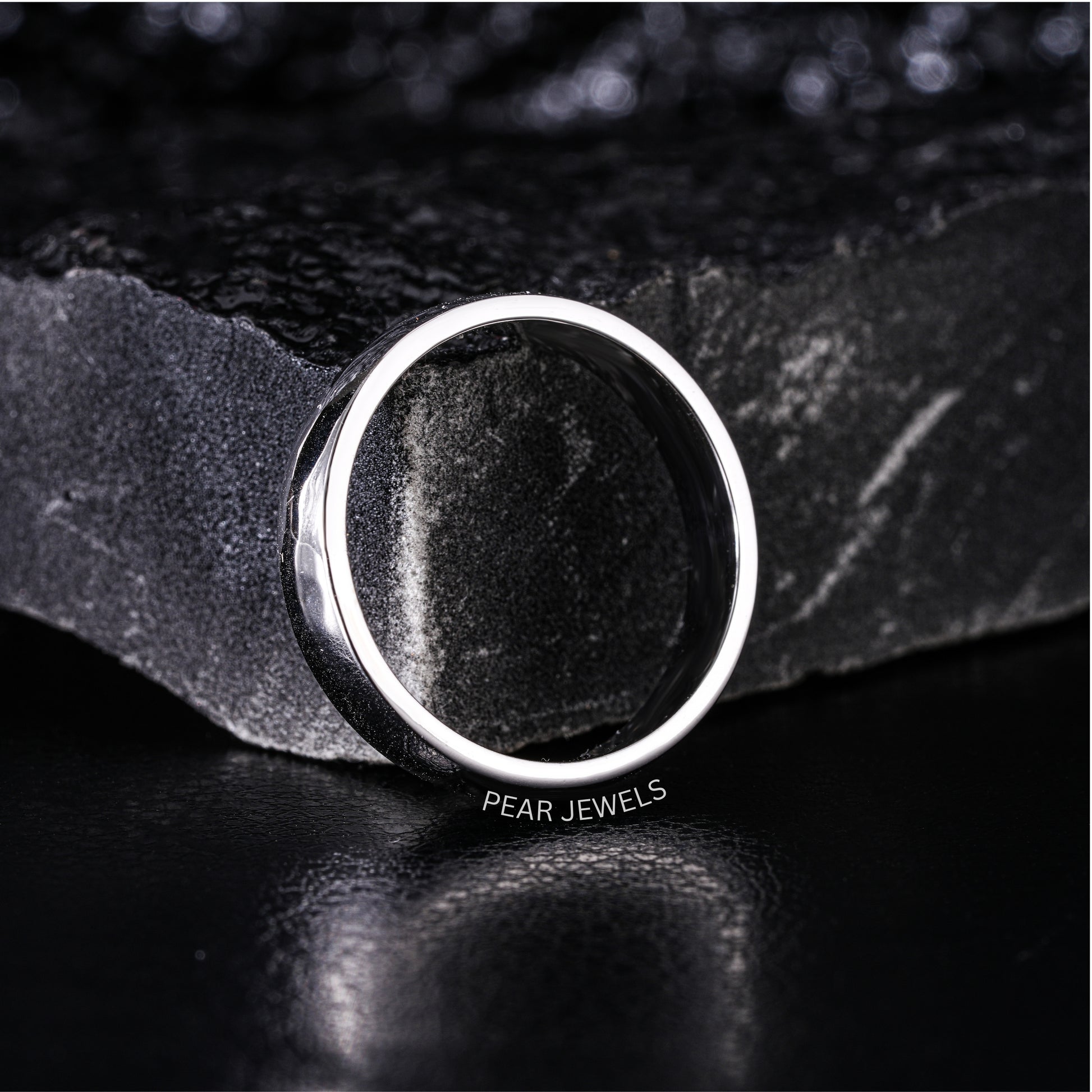 4mm White Gold Wedding Mens Band - Pear Jewels