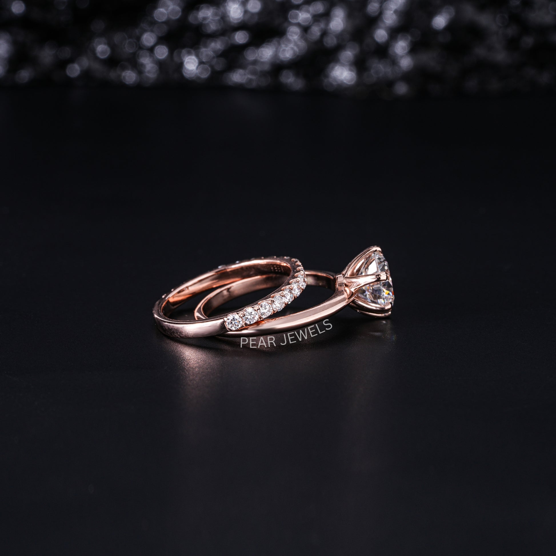 1.5ct Solitaire Ring With Round Eternity Wedding Band - Pear Jewels