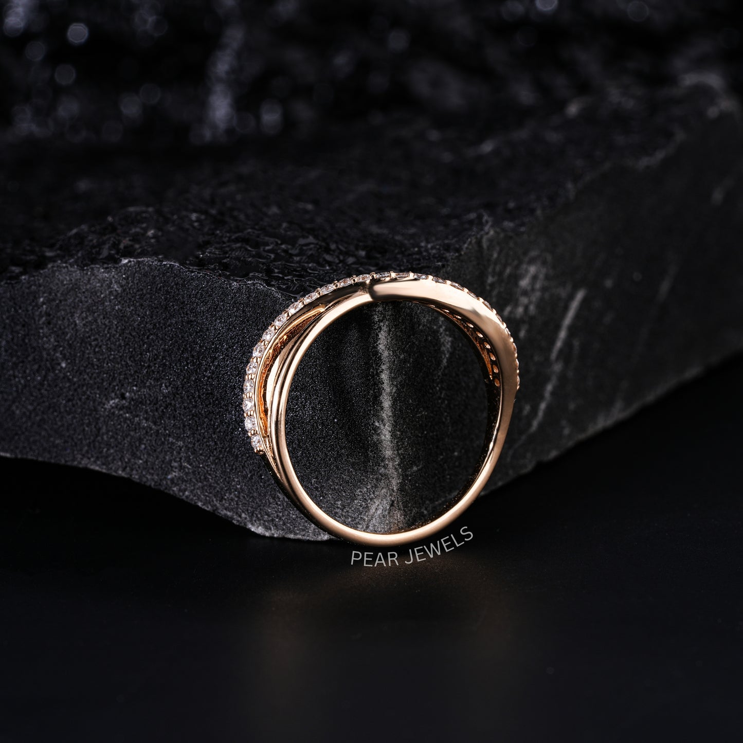 Crossover Round Lab Diamond Wedding Ring - Pear Jewels