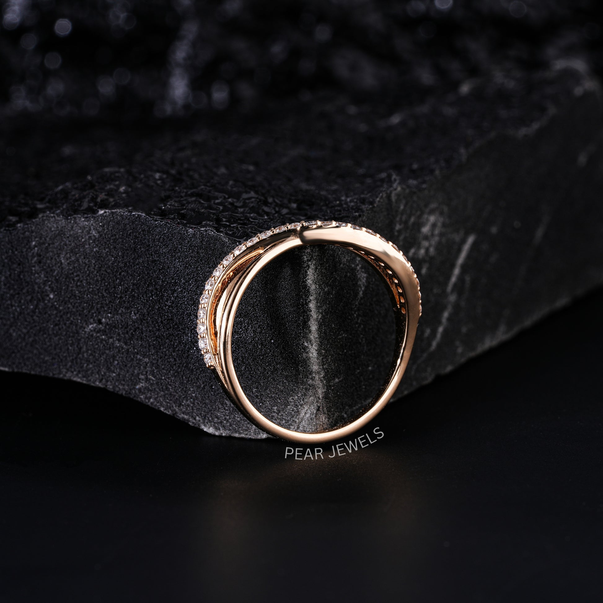 Crossover Round Lab Diamond Wedding Ring - Pear Jewels