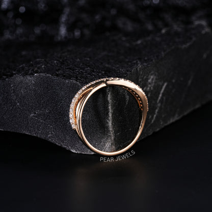 Crossover Round Lab Diamond Wedding Ring - Pear Jewels