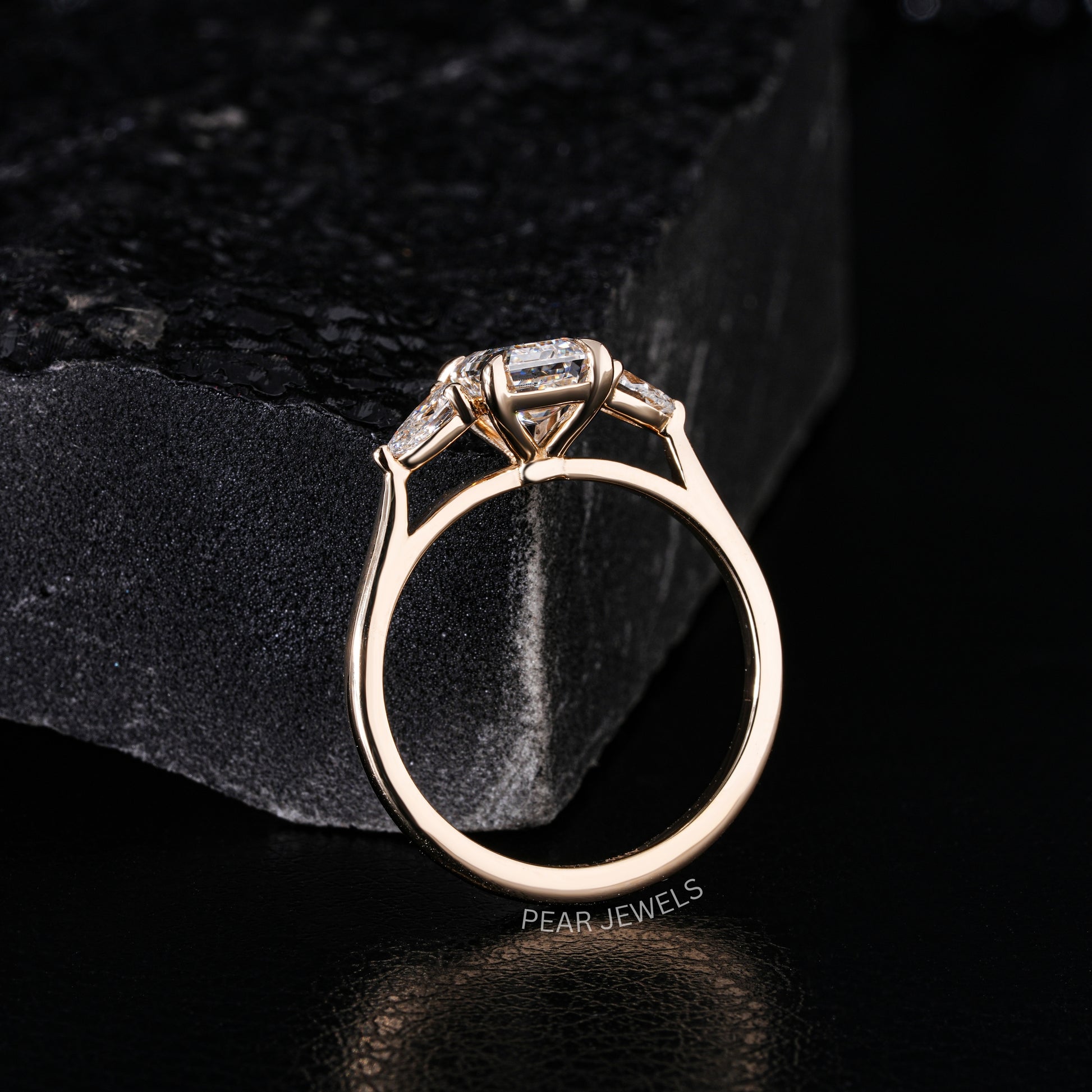 1.5Ct Emerald & Pear Three Stone Labgrown Diamond Engagement Ring - Pear Jewels