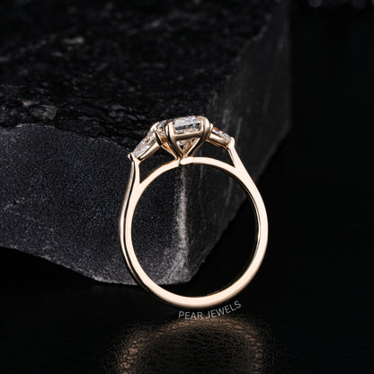 1.5Ct Emerald & Pear Three Stone Labgrown Diamond Engagement Ring - Pear Jewels